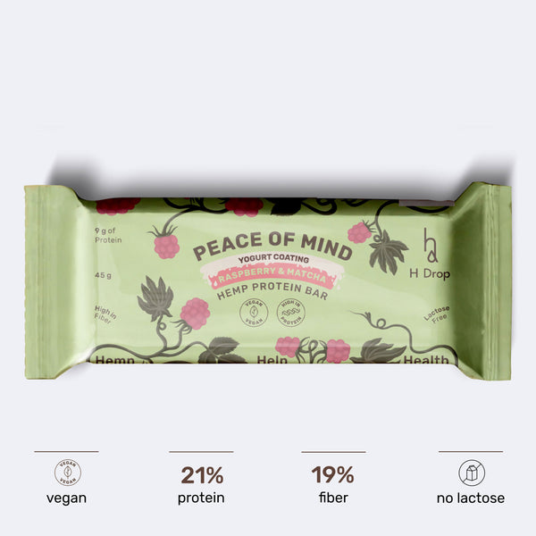 Peace of Mind - hemp protein bar with raspberries and matcha in yogurt coating (12 pc. box)